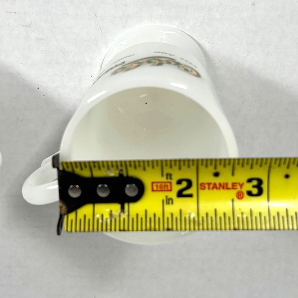 2 VTG MCM Milk Glass Footed Coffee Mugs SET Floral Band Pedestal Cobble Meat TX - Picture 7 of 10